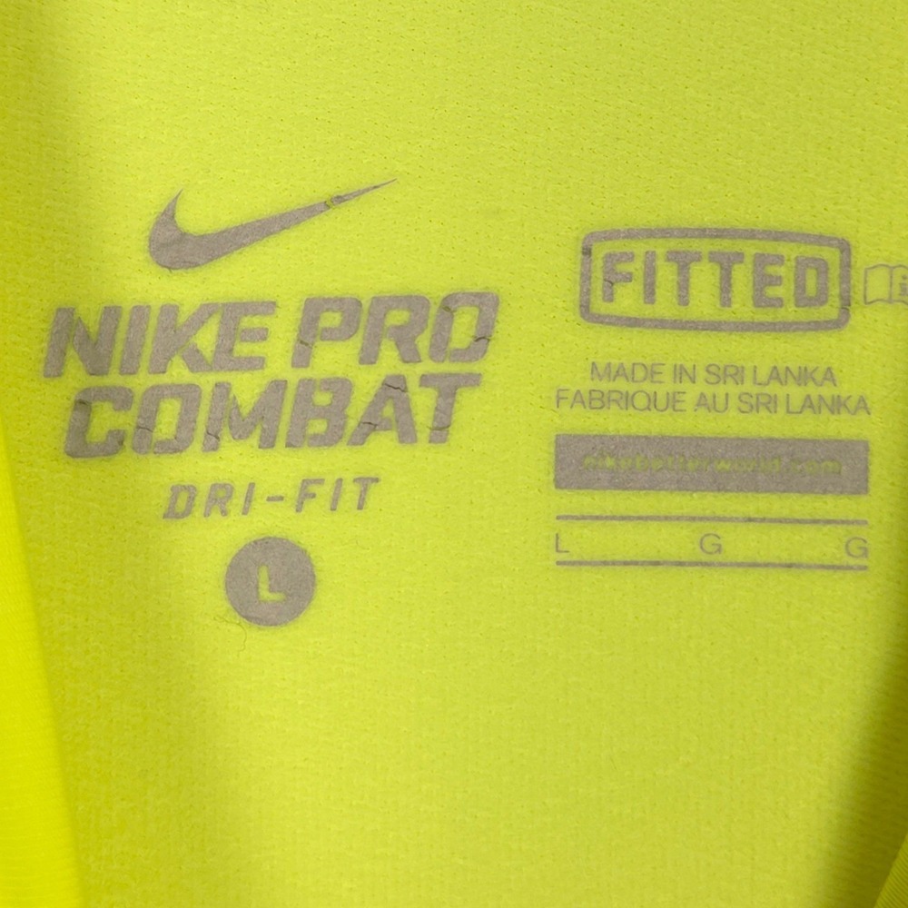 Nike Pro Combat Hyperwarm Shirt Mens Large Yellow Dri-FIT Max Compression Top - Picture 6 of 9